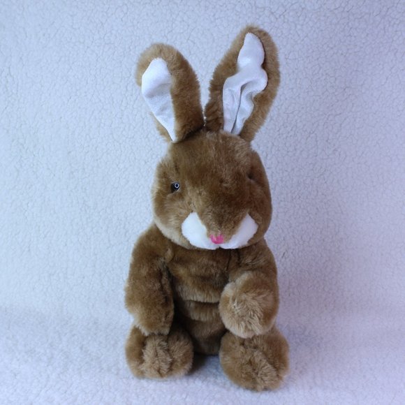 BROWN BUNNY RABBIT PLUSH SITTING 11" STUFFED WHITE TAIL ANIMAL TOY EASTER - Picture 1 of 7